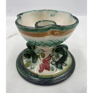 VTG Ceramic Candle Stick Holder Handpainted Floral Signed Paul's Made Italy